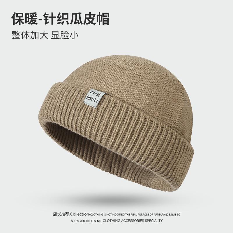 Fashion Versatile Solid Color Cold-proof Melon Skin Knitted Hat Warm Men Yuppie Hip-hop Cold Hat Tide