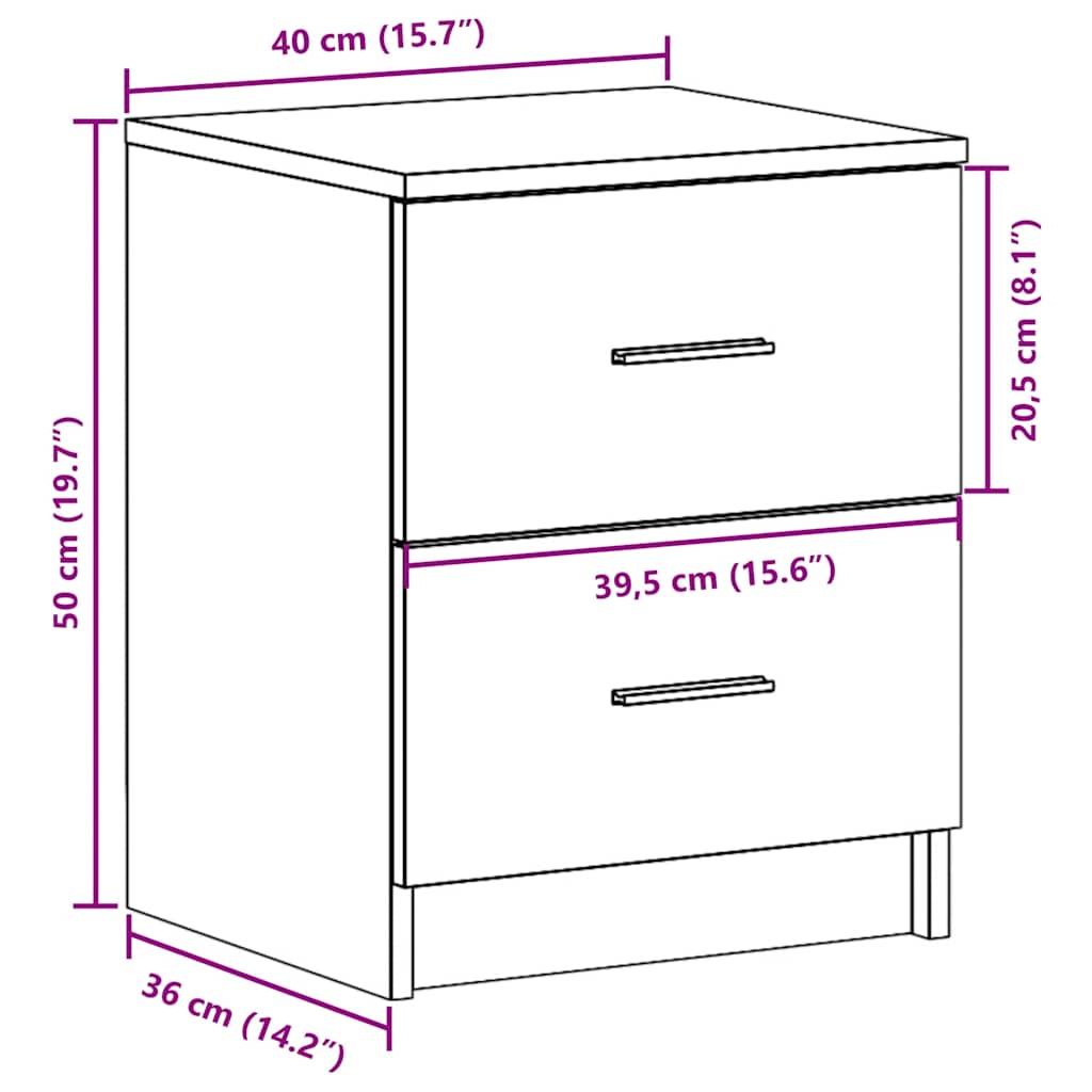 Nightstand with 2 Drawers Concrete Grey 40 X 36 X 50 Cm