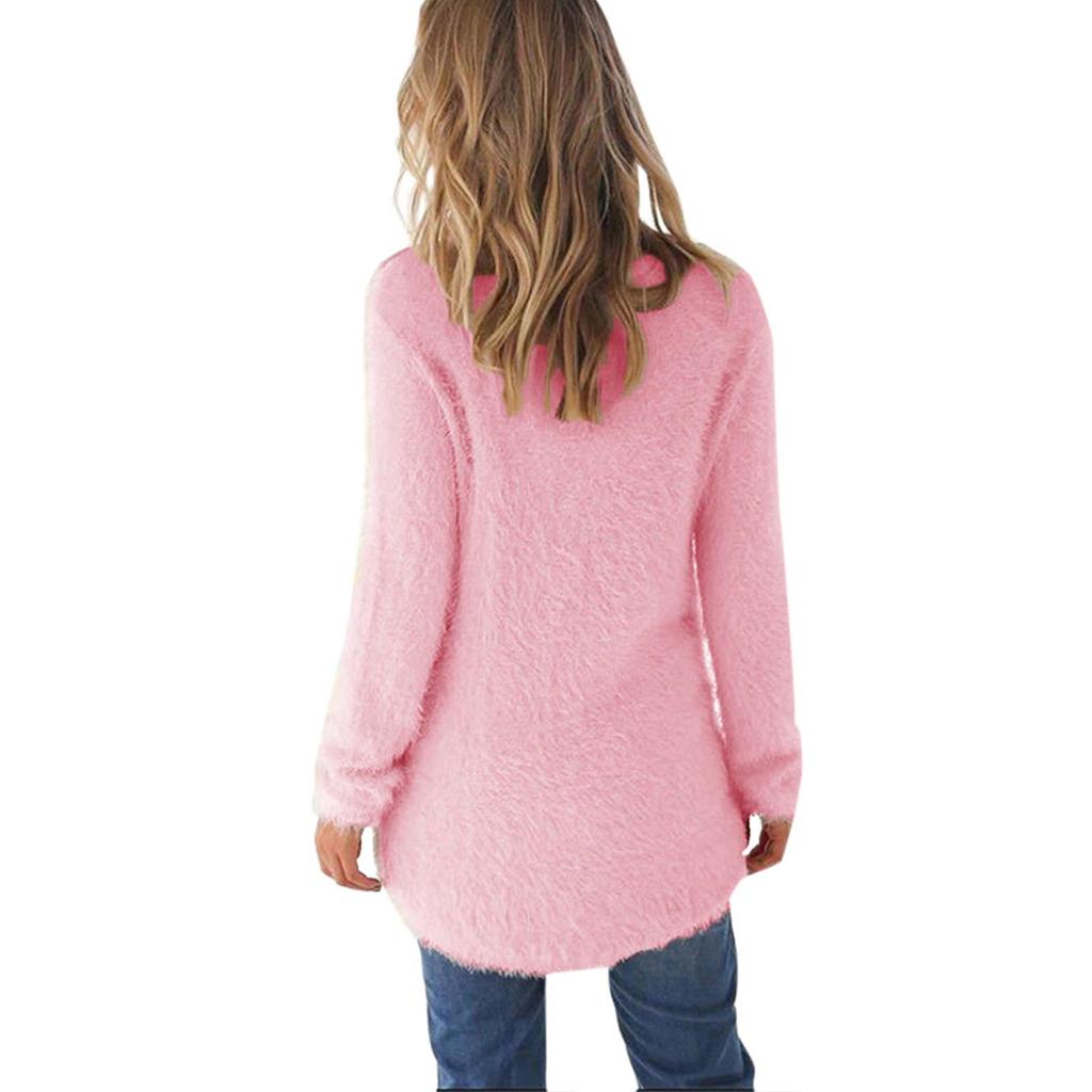 Women's Fitted Warm Winter Solid Quarter Zipper Up Pullovers Sweater Plush Top