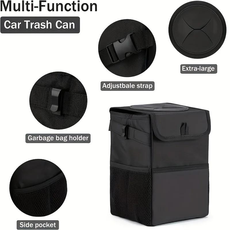 Car Trash Can with Lid and Storage Pockets , 100% Leak‑Proof, Waterproof, Multipurpose Organizer