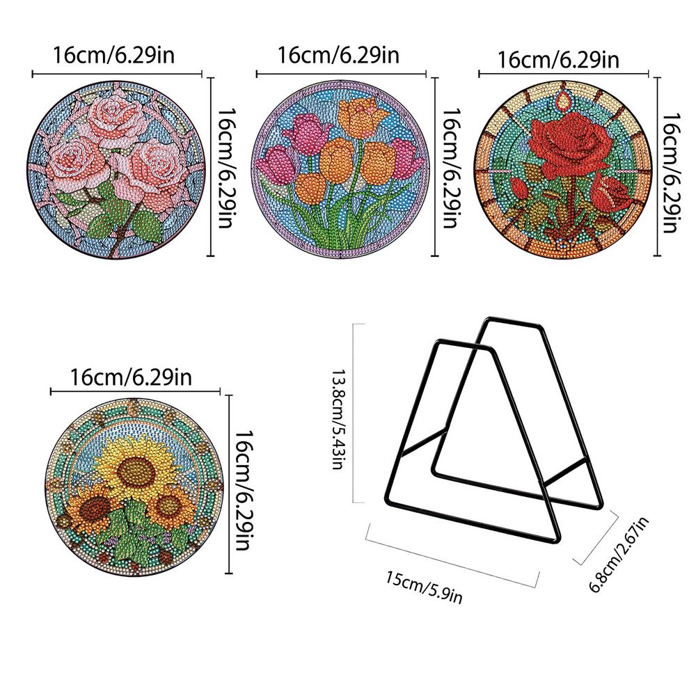 

Подставки под тарелки со стразами и держателем, круглые элегантные подставки под тарелки со стразами, 4 шт., подставка под стакан с нескользящей подставкой и цветочным узором multicolor