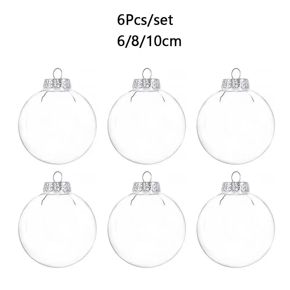 6Pcs Xmas Christmas Tree 6/8/10cm Ornament Hanging Clear Balls Plastic