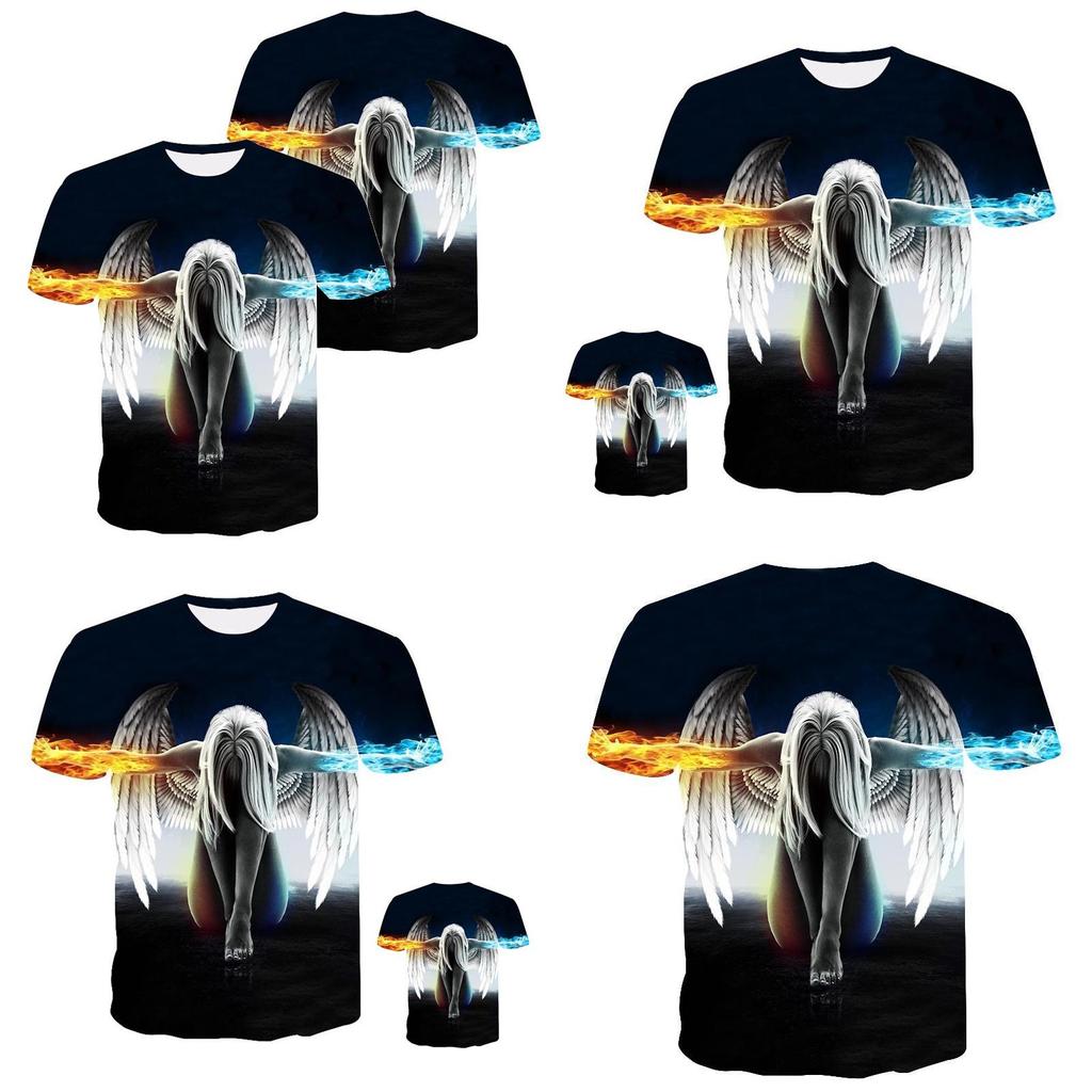 Exquisite Fire Ice Wings Angel Printed 3d T-shirts With Hip Hop Flair For Trendsetters