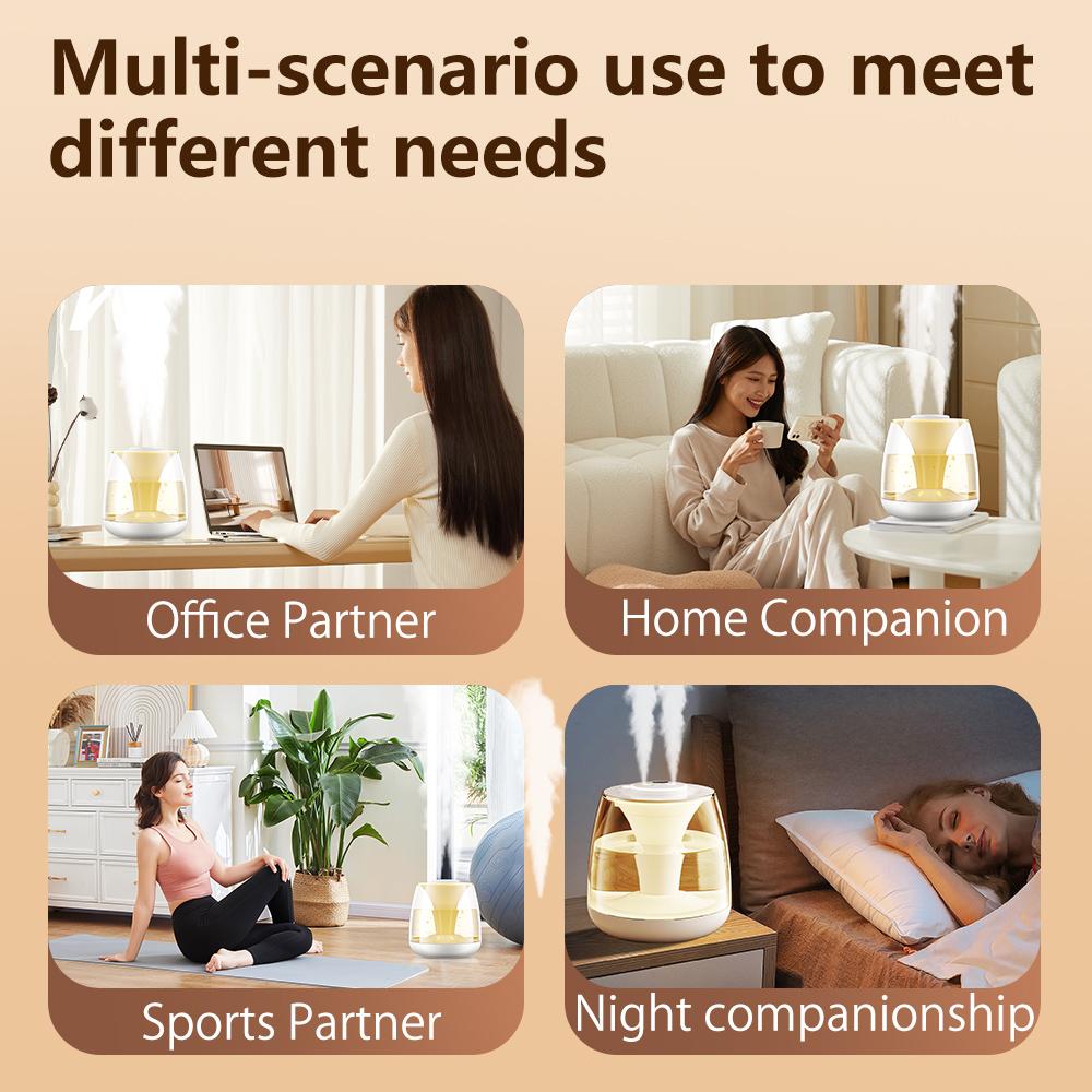 3-liter Dual Spray Humidifier with Silent Digital Display Humidity, Home Bedroom Colorful Atmosphere Light Aromatherapy Machine