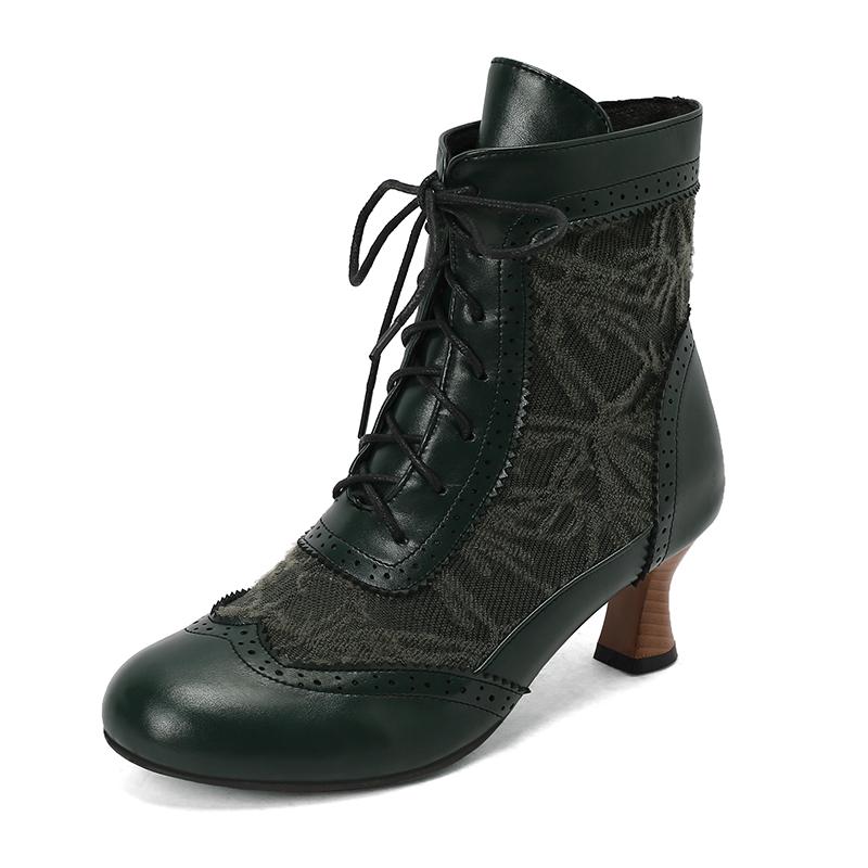 

Lace-up Women Ankle Boots Middle Heels Fashion Lace Round Toe Autumn Winter Women Shoes Strange Steampunk Short Booties 34-46 39