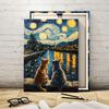 Tin Sign Cats Under Starry Night River Wall Art Vintage Retro Metal Poster Plaque for Bedroom Living Room Decor Night Sky Land