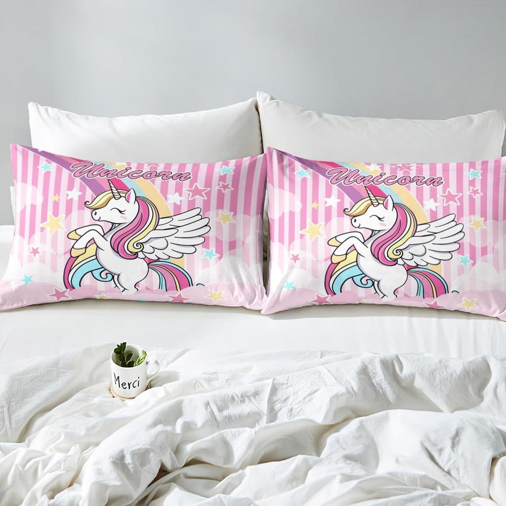 Cartoon Unicorn Pattern Mattress Three-Piece Digital Printing Mattress Bedding Set Adult Children