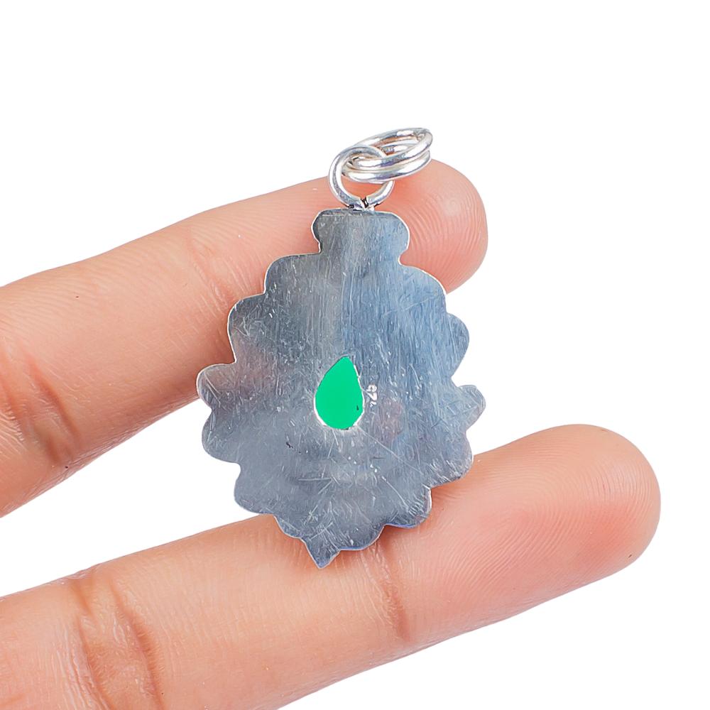 Natural Green Onyx Gemstone 925 Sterling Silver Handmade Partywear Elegant Pendant 1.55" For Love PP-25-32
