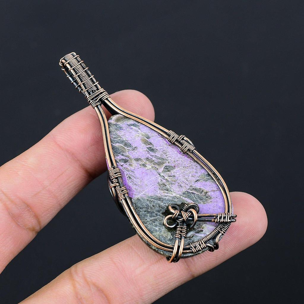 Purpurite Gemstone Pure Copper Wire Wrapped Handmade Pendant Jewelry For Her