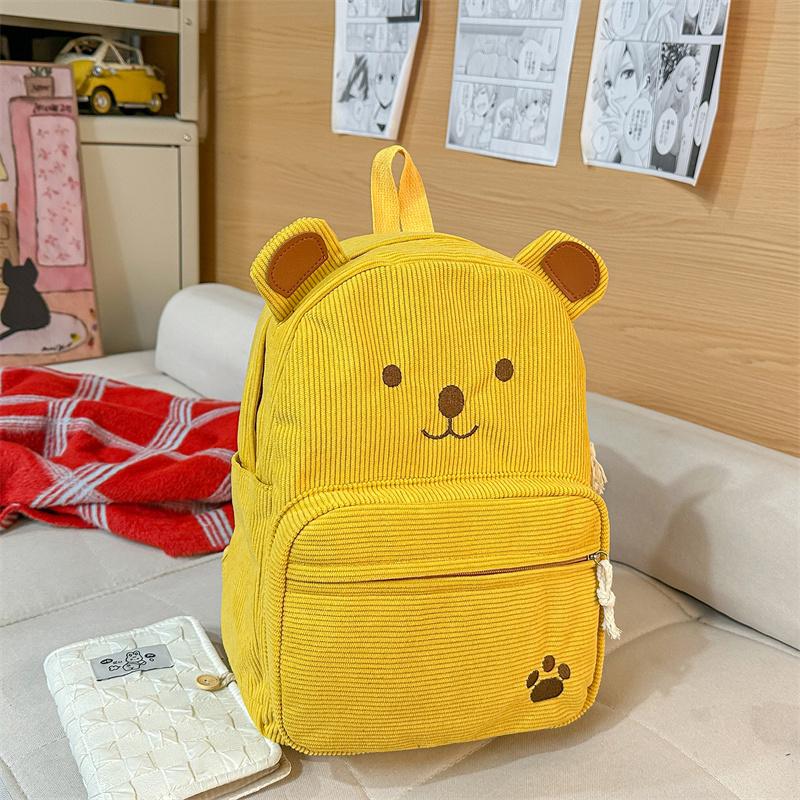 Cute Corduroy Backpack for Women & Girls – Adorable Bear Design Mini Backpack with Paws & Face, Perfect for School, Travel, and Daily Use