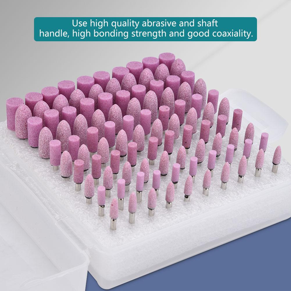 100Pcs Polishing Stone Head Grinding Wheel Burr Bit for Grinder Pink Shank Diameter 3mm