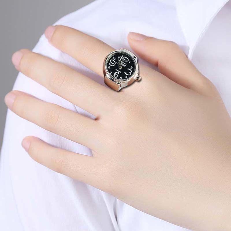 Mode Paar Uhr Ring für Persönlichkeit Männer Frauen Finger Runde Quarzuhr Schmuck Geschenke Edelstahl Ring