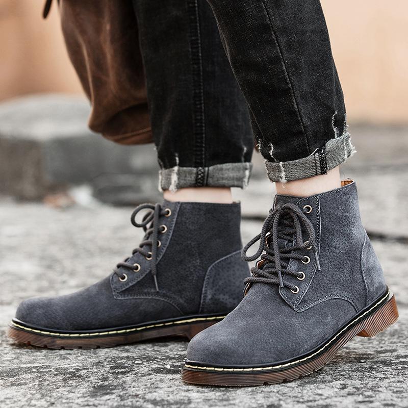 Large size men's retro fashion velvet thermal leather boots youth high-top lace-up outdoor casual Martin boots