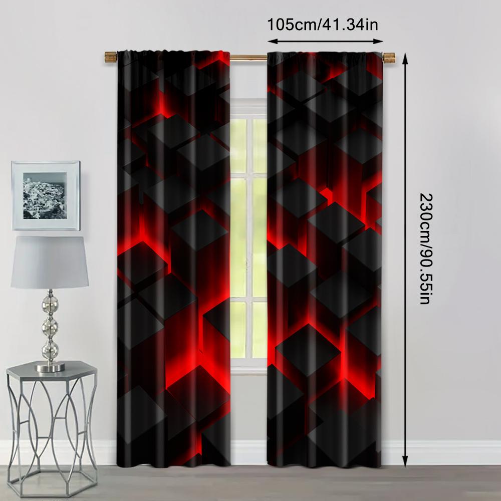 2pc, Window Treatment Curtains Abstract Red & Black Gradient Blackout Polyester Festive Wall Decor Suitable for Indoor Use