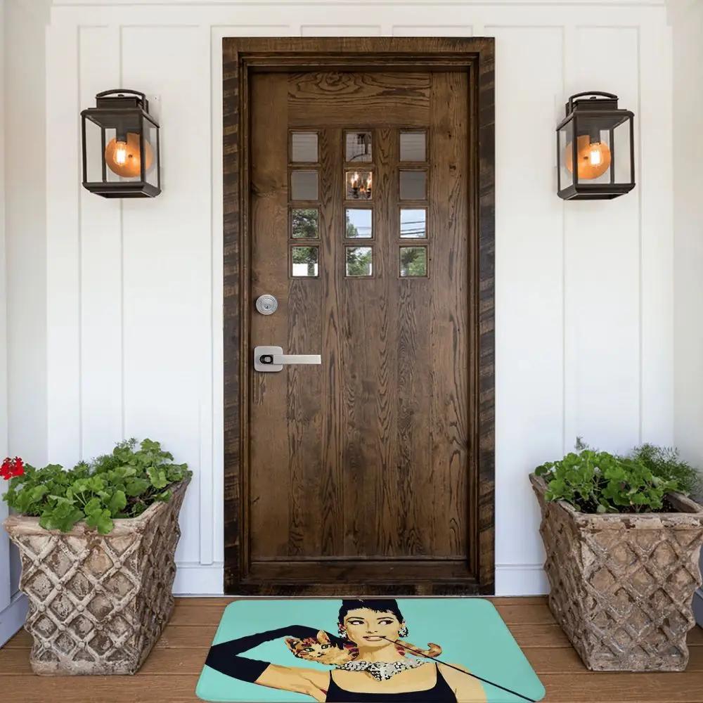 Retro Anti-Slip Rug Doormat Bath Mat Breakfast At Tiffanys Audrey Hepburn Jewellery Colour Balcony Carpet Welcome Decorative