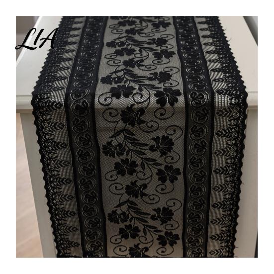 Sheer Fabric Entryway Runners Floral Lace Table Runner, Scalloped Edge Vintage Retro Hollow Out Tablecloths Farmhouse Cover for Dining Wedding