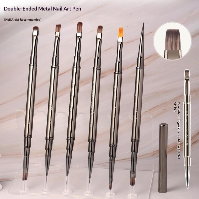 Double Head Nail Brush Metal Handle Uv Gel Liner Brush Painting Drawing Pen Crystal Acrylic Nail Art Manicure Brushes Tool