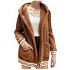 Women's  And Winter Loose Solid Color Stitching Long-Sleeved Pockets Plush Hooded Cardigan Coat
