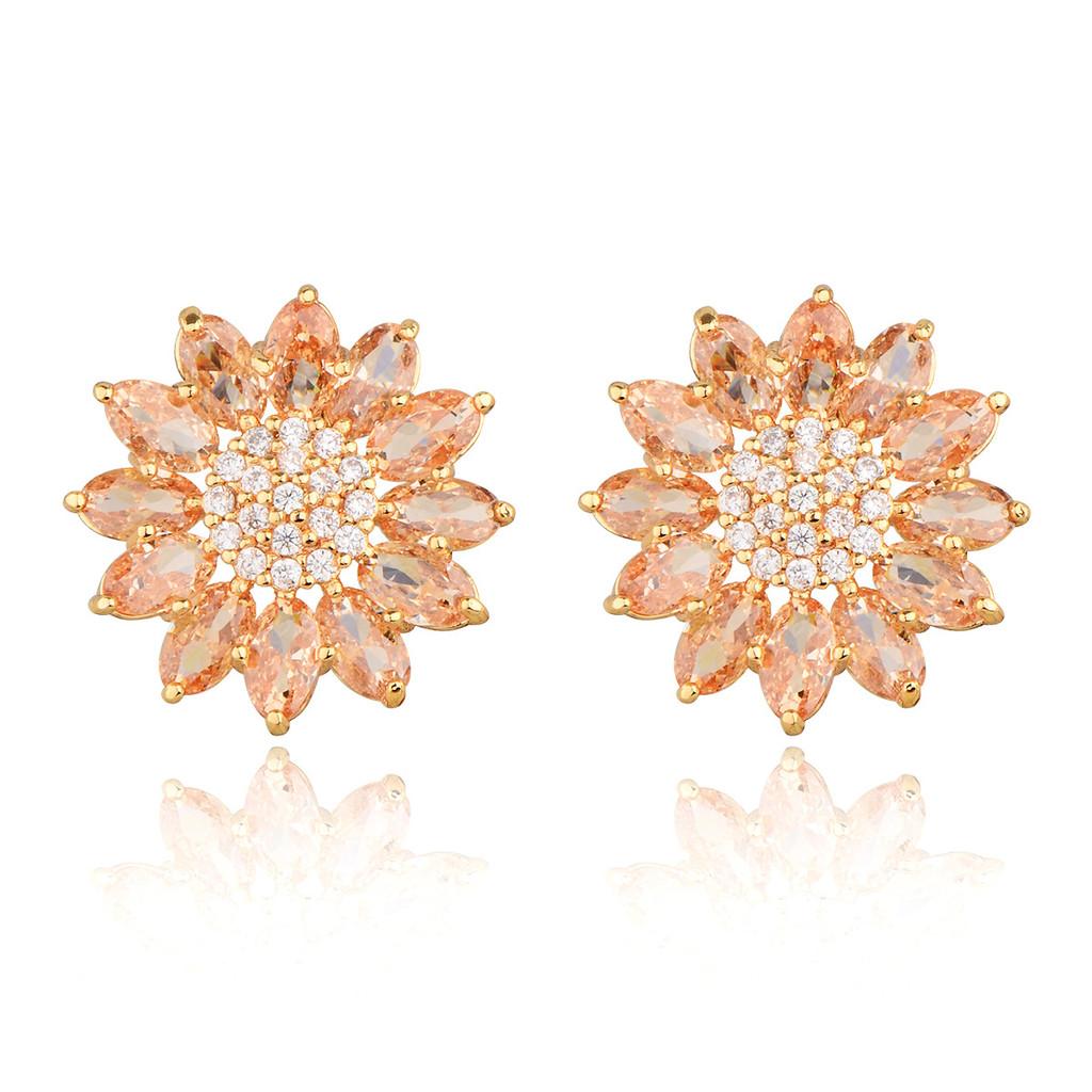 Sunflower Zircon Earrings For Women Elegant Floral Jewelry Gift For Her