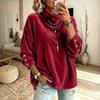 Women's Turtleneck Sweatshirt Loose Fit Color Pullover Top for Fall Winter Casual Wear