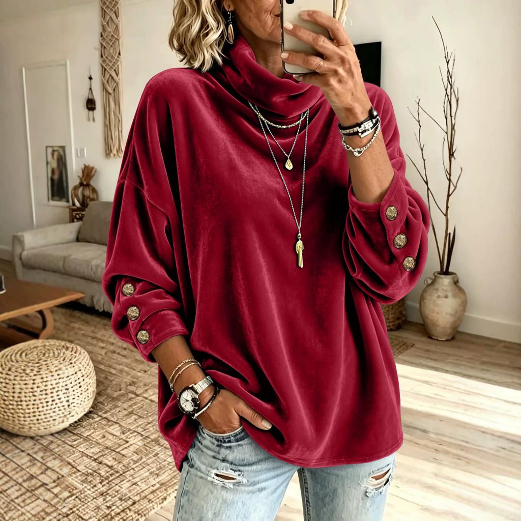 Women's Turtleneck Sweatshirt Loose Fit Color Pullover Top for Fall Winter Casual Wear