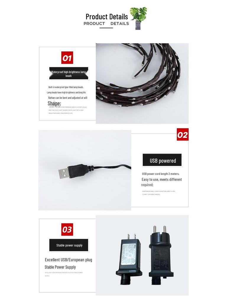 Cross-Border Wedding Festival LED Rattan Branch Fairy String Lights for Indoor Wall Decoration