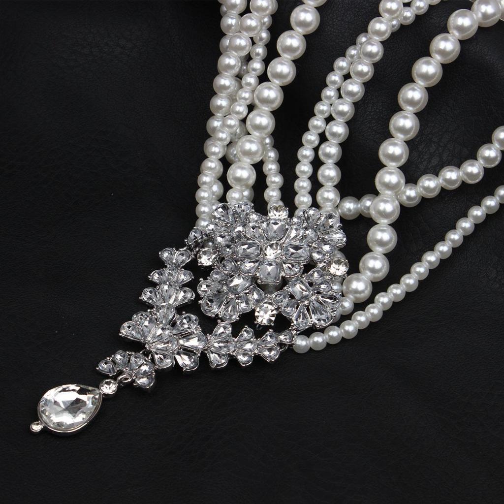 Multi-layer Pearl & Crystal Gem Water Drop Pendant Necklace - Exaggerated Fashion for Women