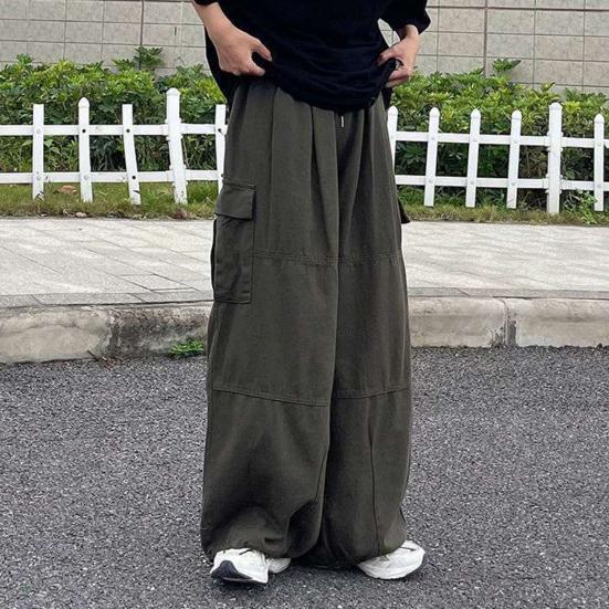 Herren Hose Weiter Beinschnitt Mehrere Taschen Elastischer Bund Einfarbige Lockere Hose Gerade Cargohose Baggy Hose für Draußen