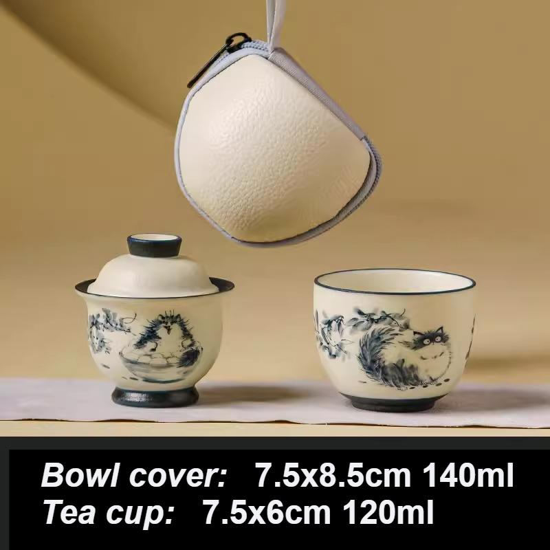 Cat Portable Teaset Ceramic Tea Cup 1 Pot, 1 Cup Chinese Kung Fu Teaset Tea Ceremony Accessories Tea Tasting Cup Teaware