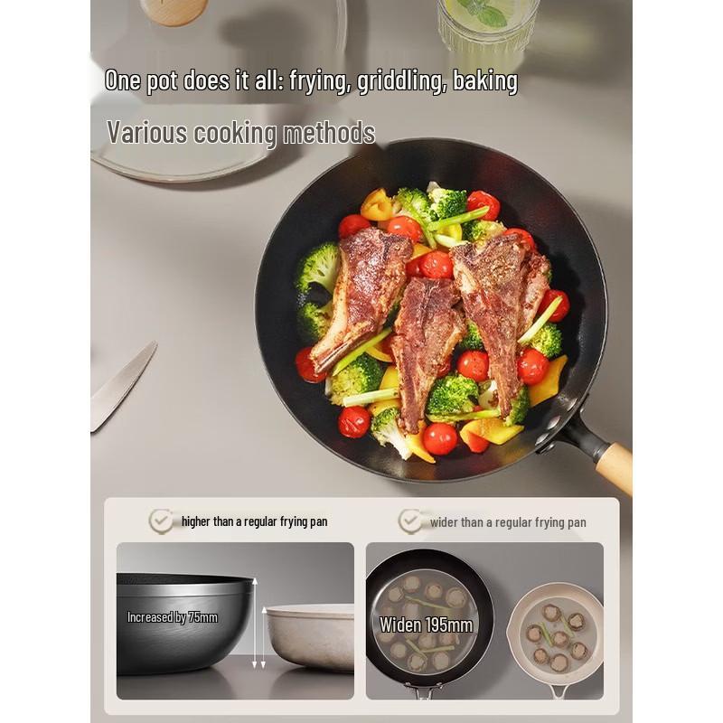 ASD 28cm Titanium Iron Deep Frying Wok