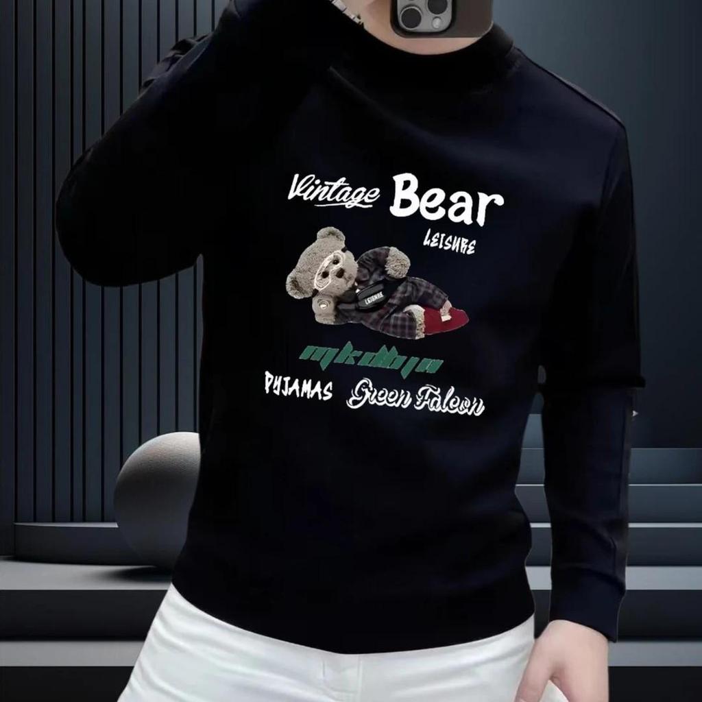 Men's Casual Round Neck Hoodie: Heavyweight Autumn/Winter, Plus Velvet, Printed Long Sleeve Fashion Top.