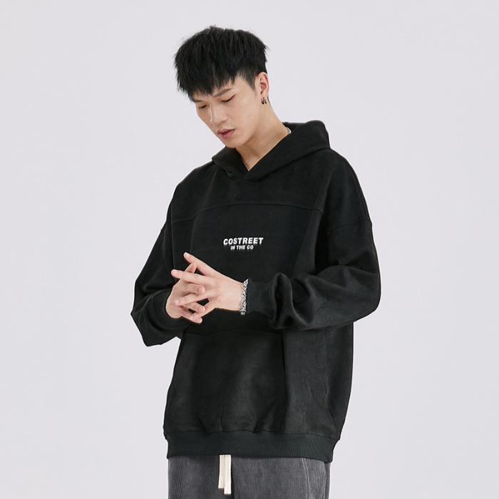 Mr. Cotton Men's Trendy Suede Plush Hooded Sweatshirt, Heavyweight 380g, Loose Fit, Long Sleeve, Printed Design.