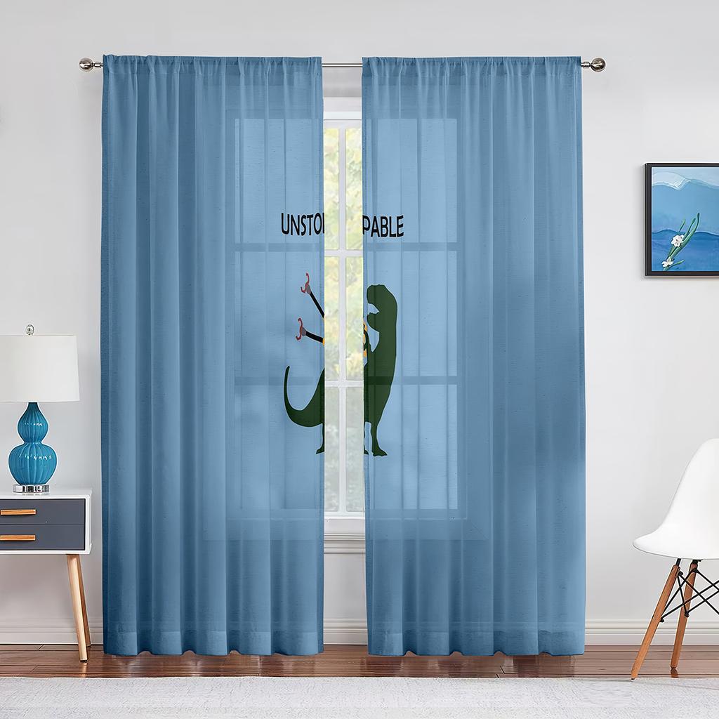 Dinosaurie Tecknad Dino Djur Tyll Skira Fönstergardiner för Vardagsrum Barn Pojkar Sovrum Modern Tyll Voile Gardin Dekoration