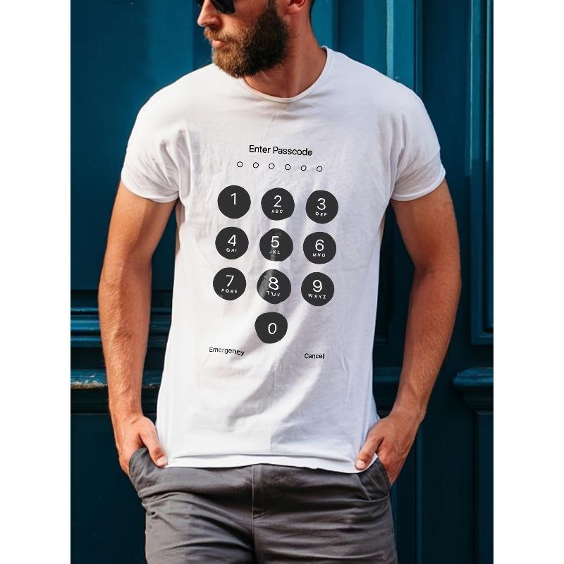 European size Men S Pure T-Shirt with a Phone Unlock Print - Unique Design  Enter Passcode , Comfortable And Breathable Tees S белый