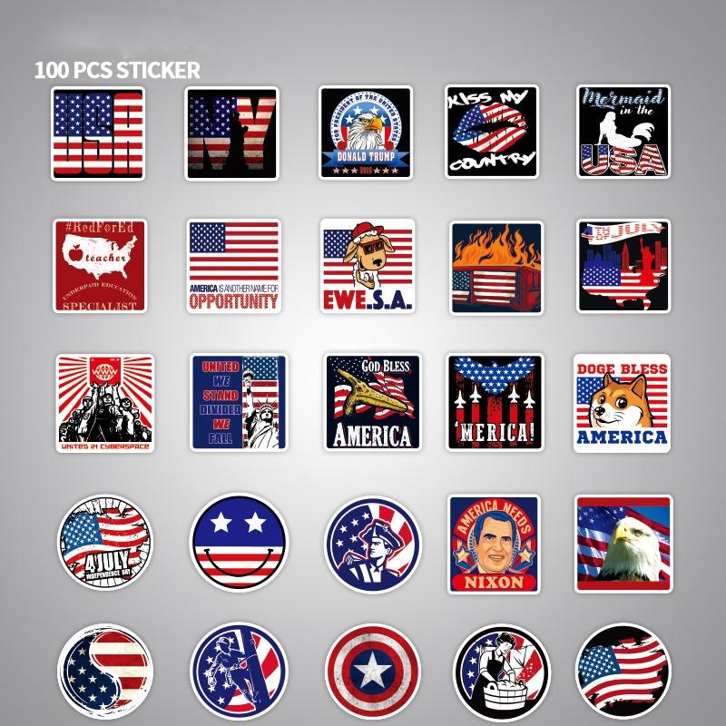 100pcs America Usa Flag Trump Stickers Laptop Bike Cars Waterproof Skateboard