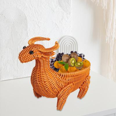 Tierform Gewebter Korb Leichtgewicht Obst Imitation Rattan für Wohnzimmer Schreibtisch