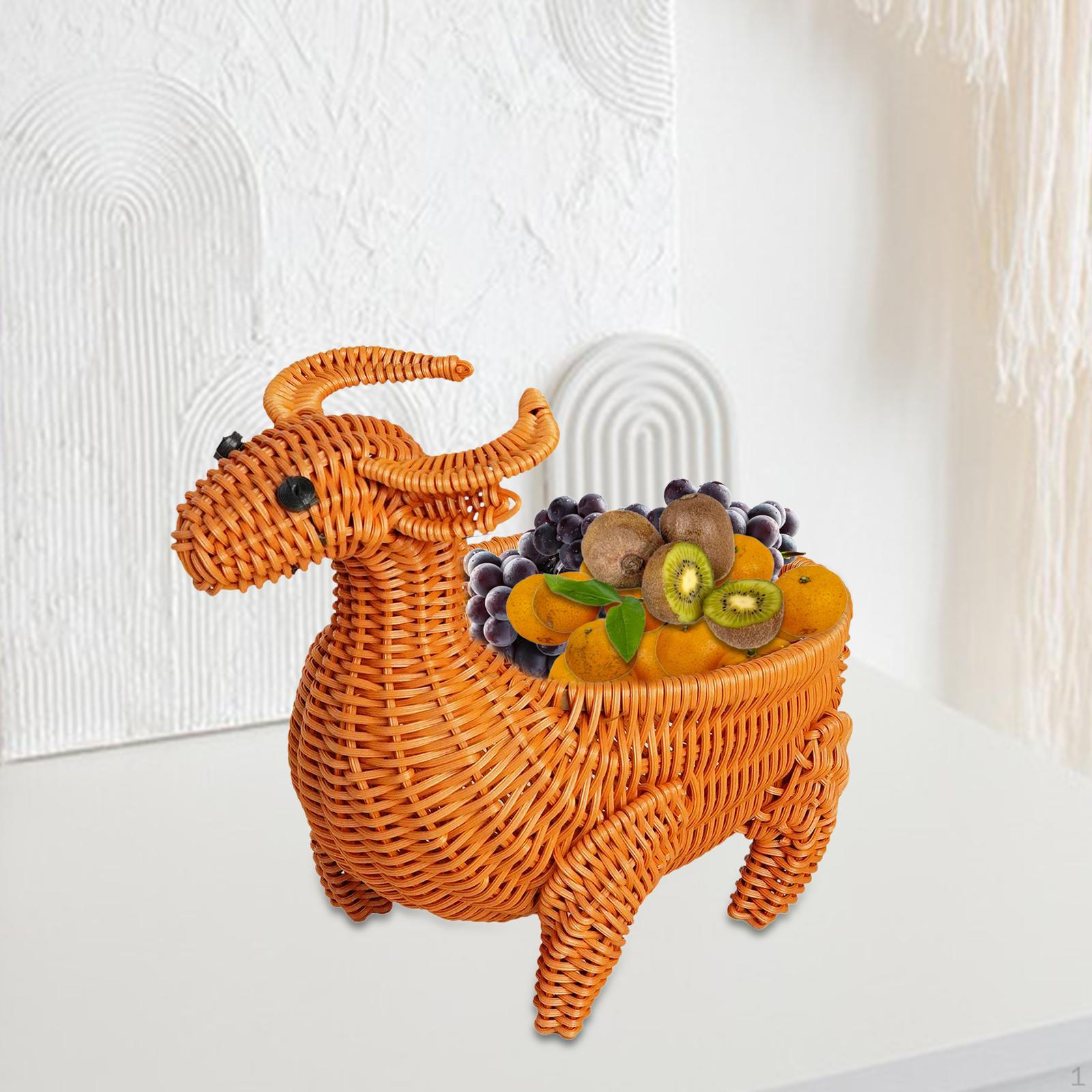 Cesto intrecciato a forma di animale, leggero, in rattan imitazione frutta, per soggiorno, scrivania