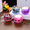 Double Wall Glass of Borosilicate Insulated Cups 4 High Coffee Mugs Set with Colorful Petal