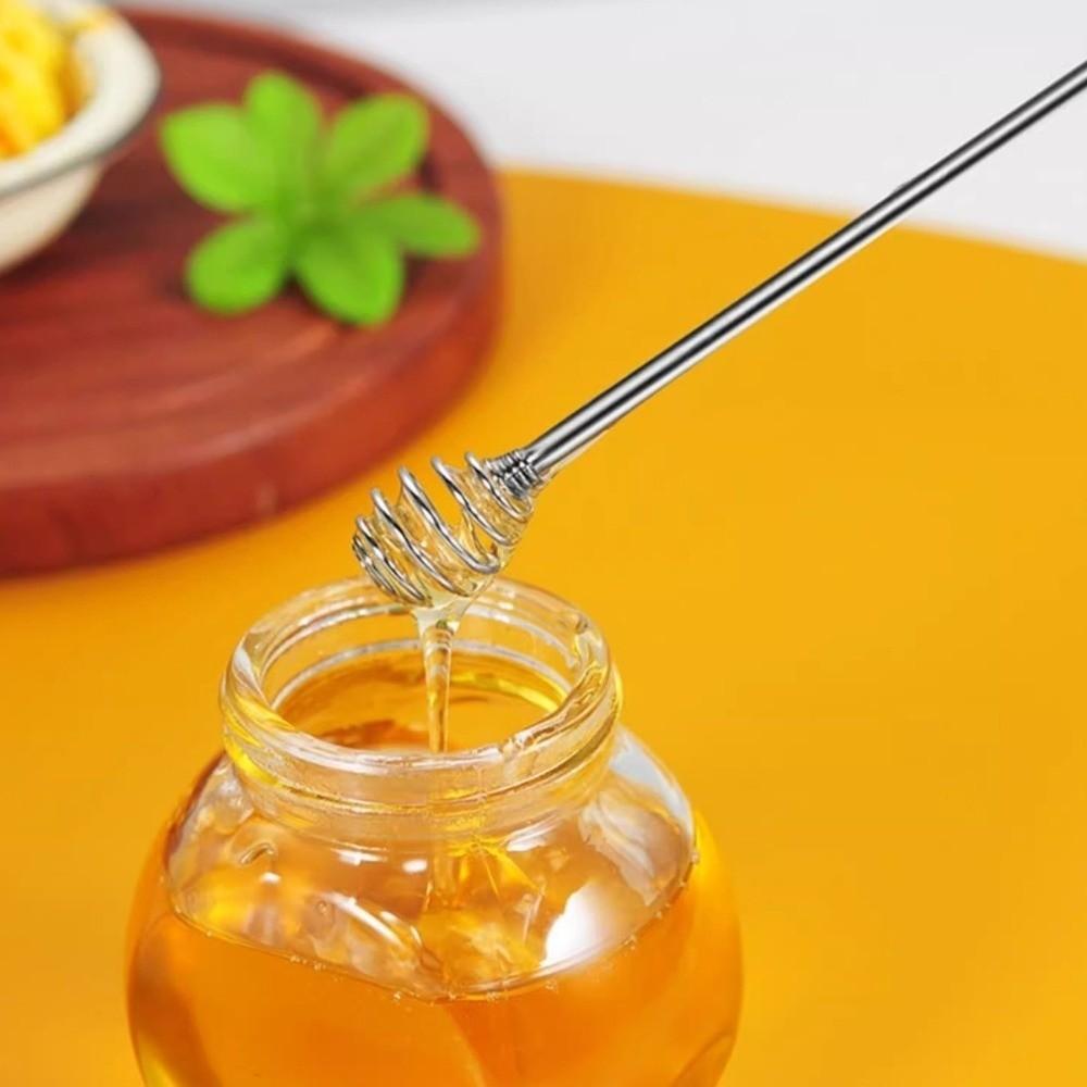 4pcs Reusable Coffee Stirrers Long Handle Multi-Function Stainless Steel Stirrer Silvery Decorative Honey Mixing Stirrers