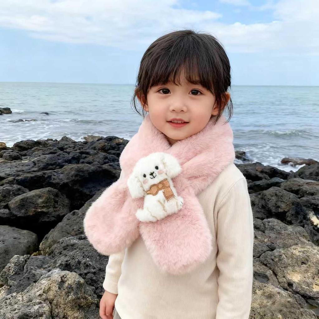 Korean Style Cute Cartoon Plush Scarf for Small Dogs and Children - Warm Winter Neck Gaiter for Girls