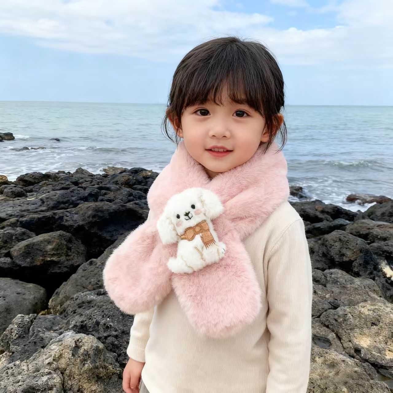

Korean Style Cute Cartoon Plush Scarf for Small Dogs and Children - Warm Winter Neck Gaiter for Girls