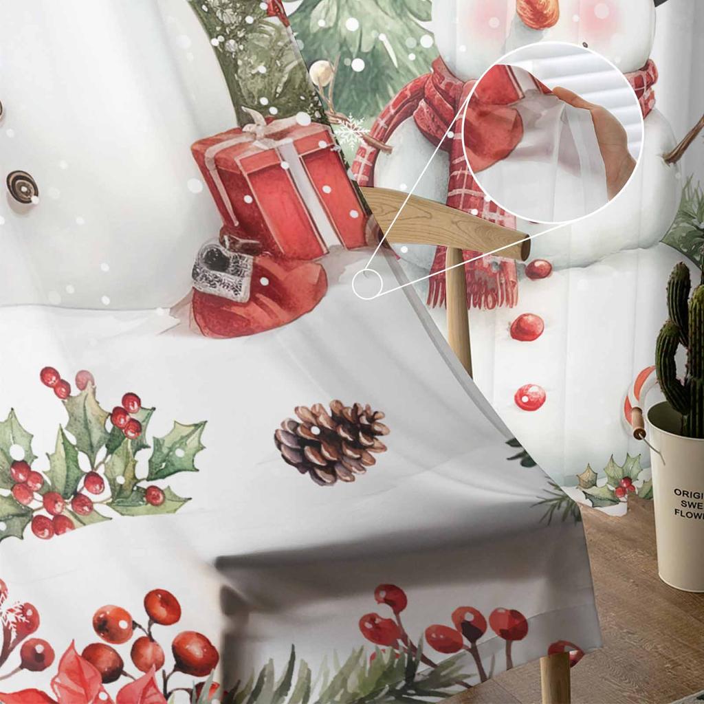 Christmas Winter Snowman Tree Poinsettia Sheer Curtains Modern Gauze Curtain for Living Room Bedroom Voile Yarn Curtains