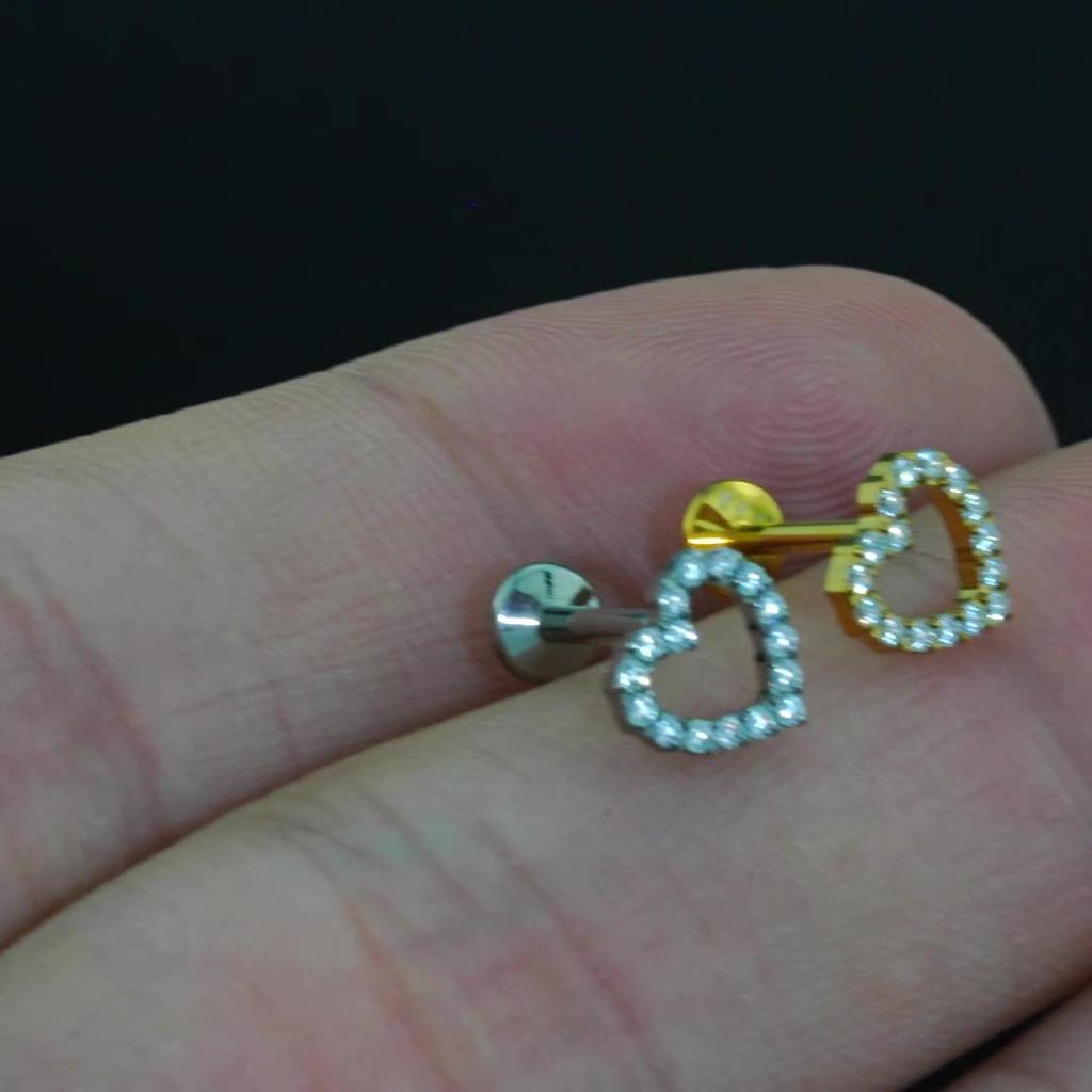 Titanium Alloy Earrings Jewelry Women Personality love Diamond Body Piercing Tongue Nail Nose Nail Ear Jewelry