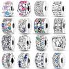 Cat Butterfly Daisy CZ Pave Clip Charm Bead Components Positioning Buckle Copper Metal Silicone Spacer Bead Components Compatible With Authentic