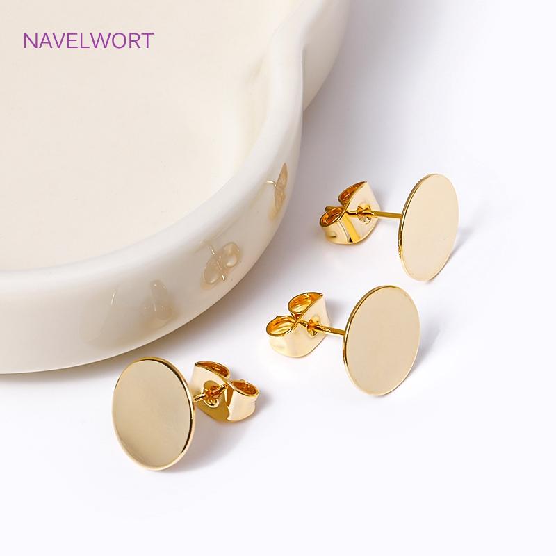 

18K Gold Plated Brass Metal Blank Post Earring Studs Base Pins Ear Post with 8/10/12MM Pad DIY Earring Jewelry Making Supplies 6 pieces