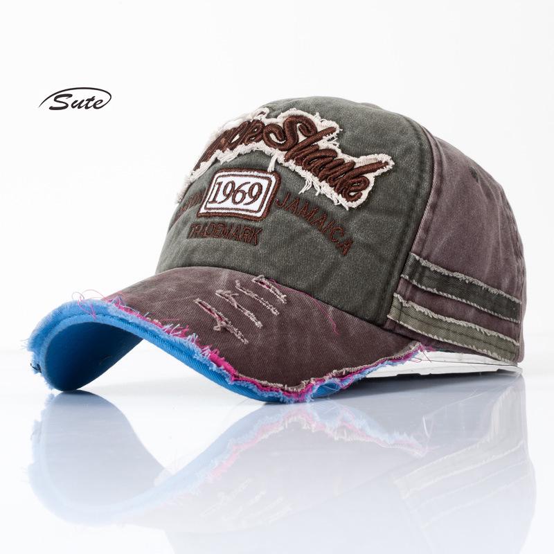 Stylish Distressed Ripped-Edge Baseball Cap 1969 Frayed Design