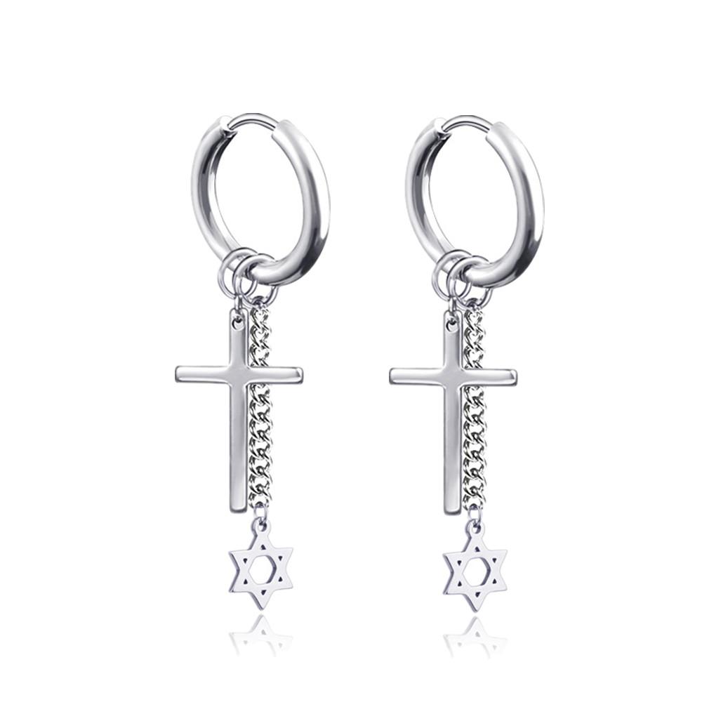 New Punk Stainless Steel Chain Hoop Earrings For Women Men Trendy Goth Pop Hip Hop Pendants Ear Jewelry Accessories Earring