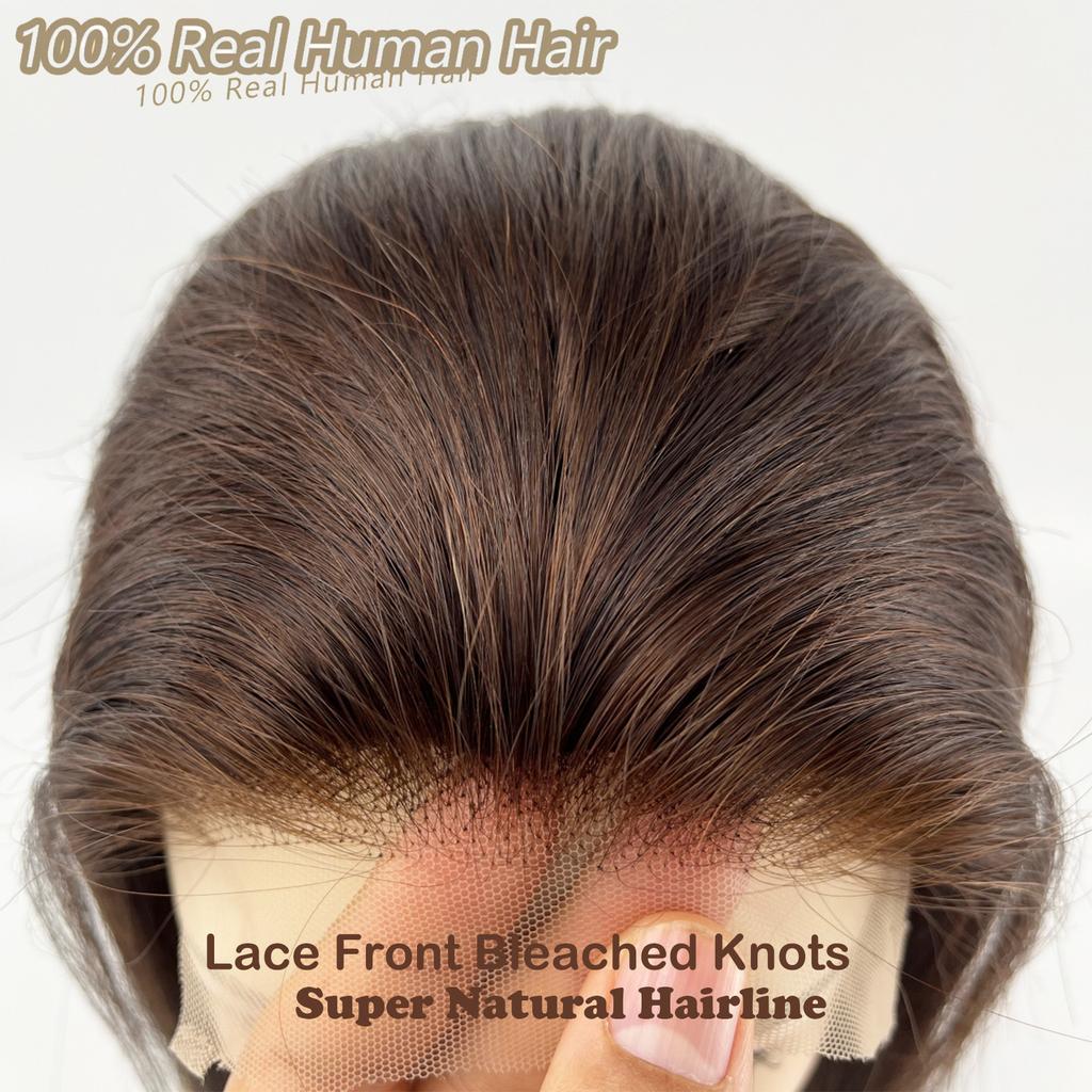 5x5 Inch Silk Top Lace Closure Brown Human Hair Topper With Transparent Lace Front And Natural Hairline For Women