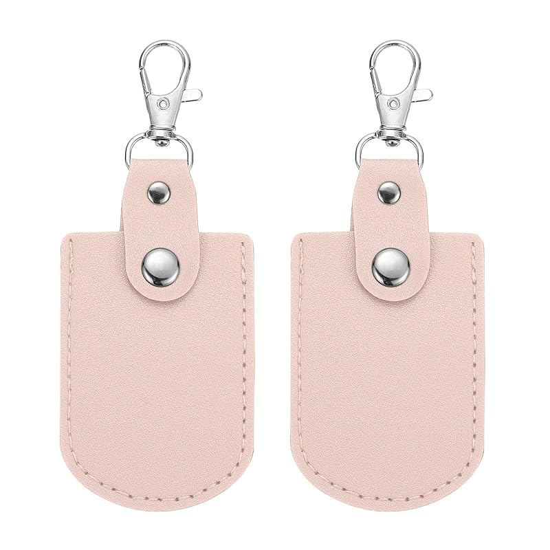 

[PATIKIL] leather key fob leather keychain 2pcs keyrings DIY key chain holder home off for car key ID key card air tag pink
