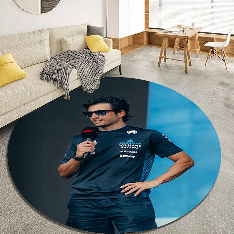 Carlos Sainz Round Area Rug,Carpet Rug for Living Room Bedroom Sofa Playroom Decor,Non-slip Floor Mat45